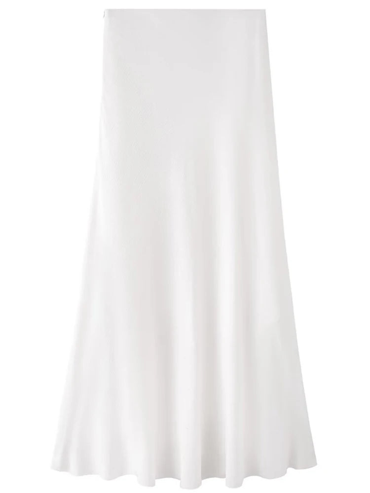 Elegant White Linen A-Line Midi Skirt for Women