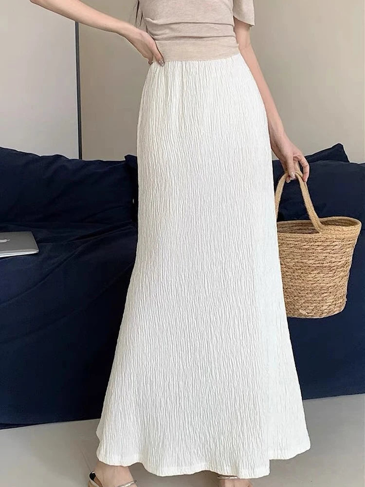 Elegant White Linen A-Line Midi Skirt for Women