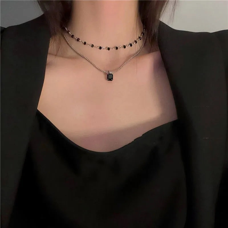 Silver Double Layer Geometric Choker Necklace for Women