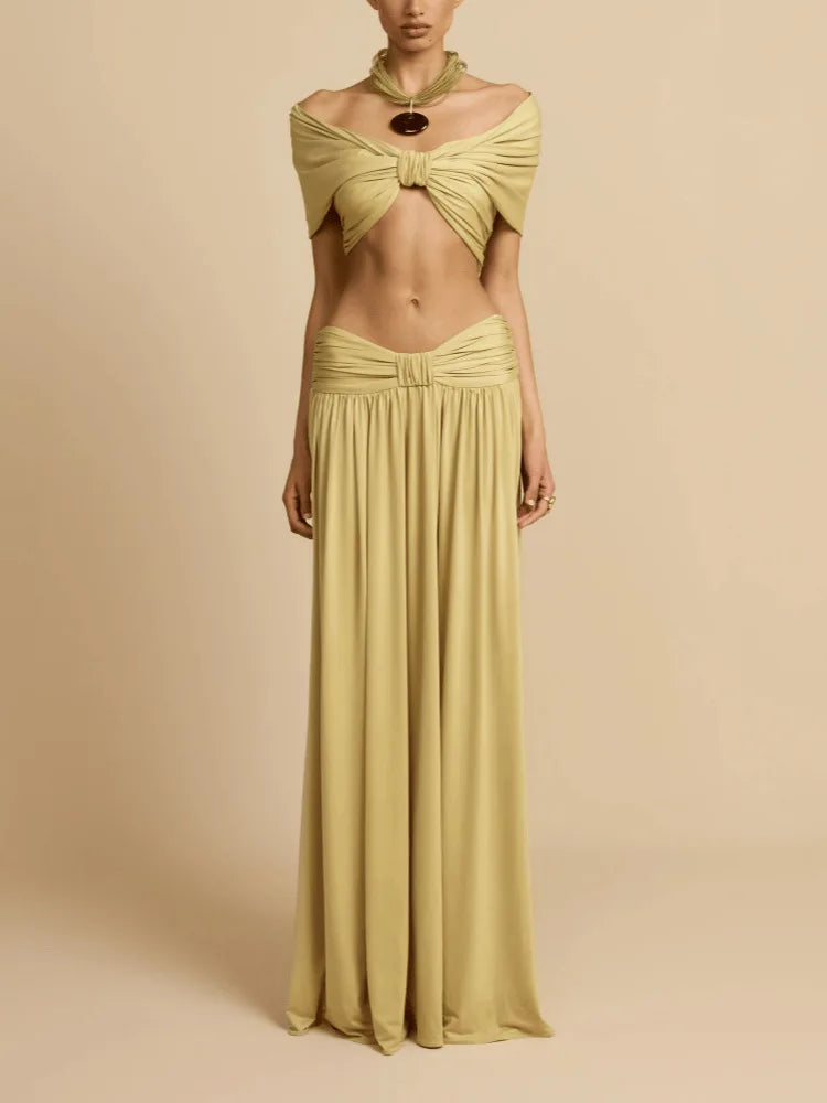 Stylish Women's Two Piece Outfit with High Waist Draped Skirt