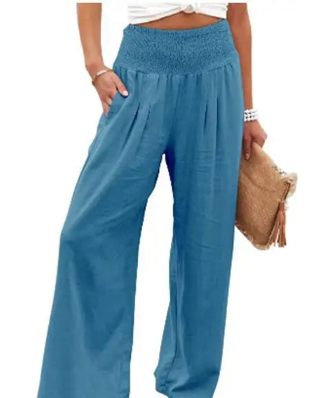 Women's Wide Leg Beach Pants with Drawstring for Summer