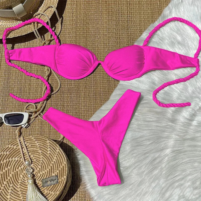 Btsukimi Women's Micro Bikini Set in Solid Colors for Summer