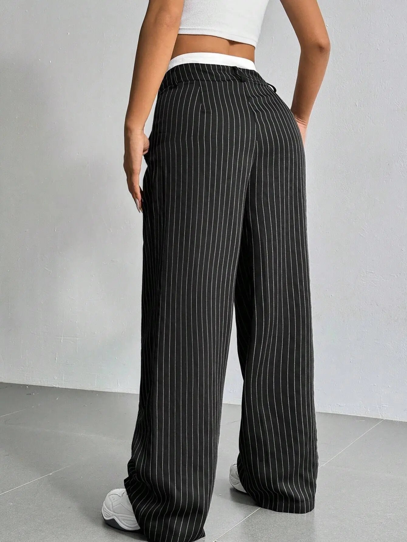 Women's High Waisted Stripe Straight Pants for Office Wear