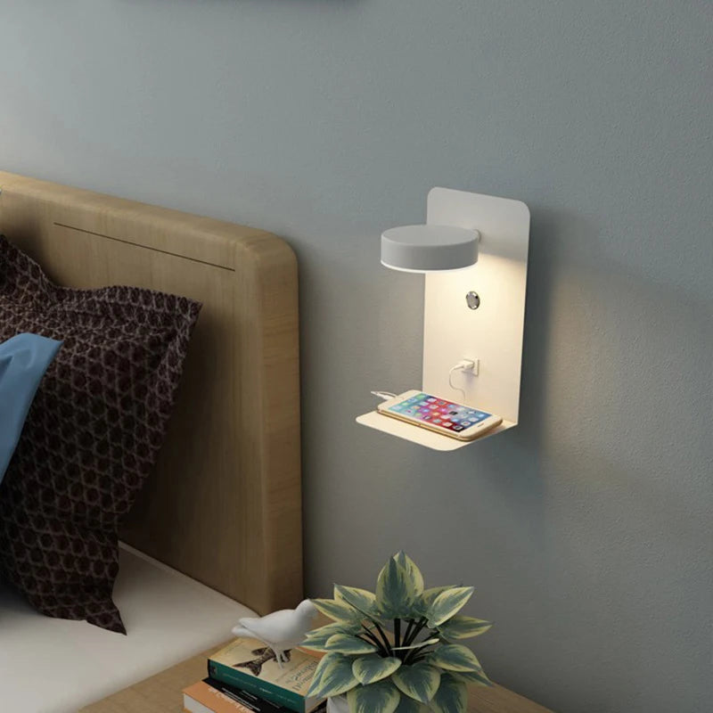 Modern Black LED Wall Lamps with USB Charging for Home