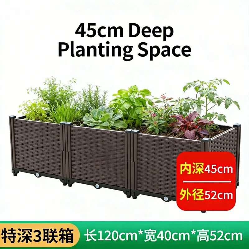 Heavy Duty Plastic 3-Tier Planter Box for Outdoor Use