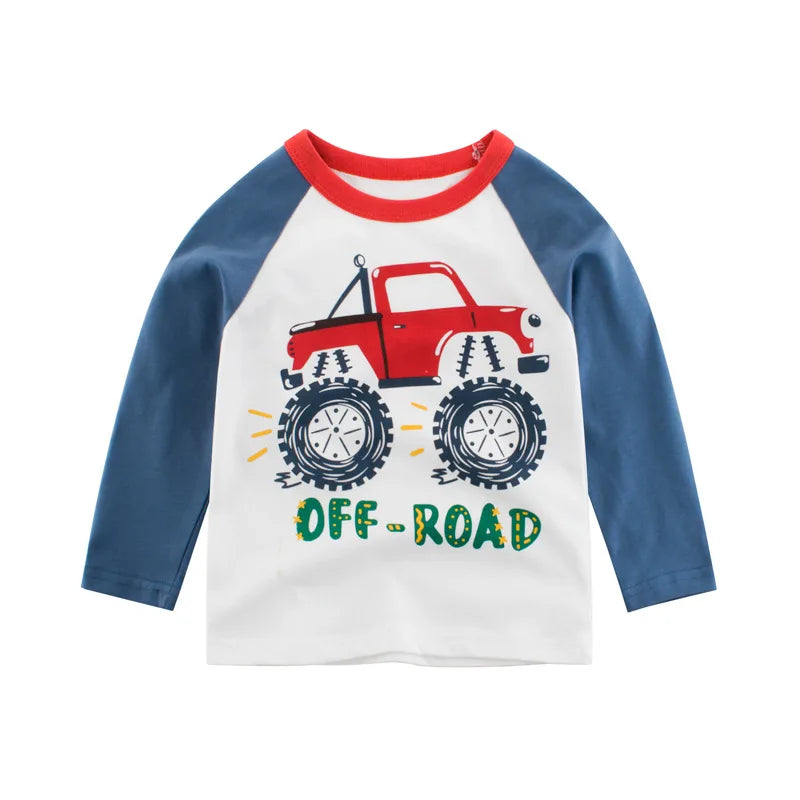 Boys Cartoon Long Sleeve T-Shirt in Color Patchwork