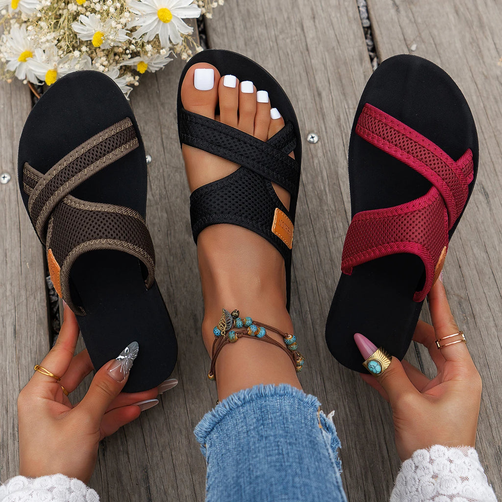 Women's Shoes Fashionable and Versatile Sports-Style Sandals breathable mesh fish mouth slippers non-slip beach Flat Sandals