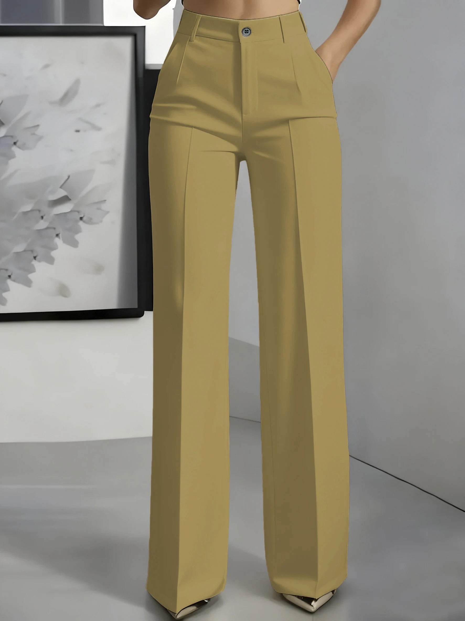 2026 Women's High-Waisted Draped Suit Pants in Solid Twill