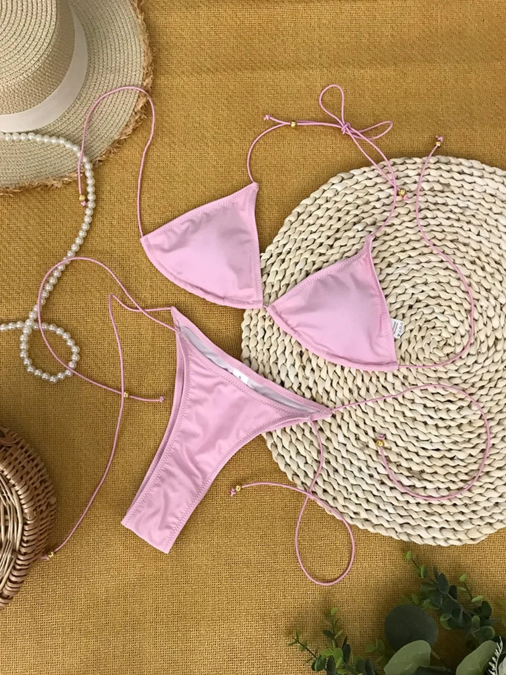 Micro Bikini Set for Women in Solid Polyester with Low Waist
