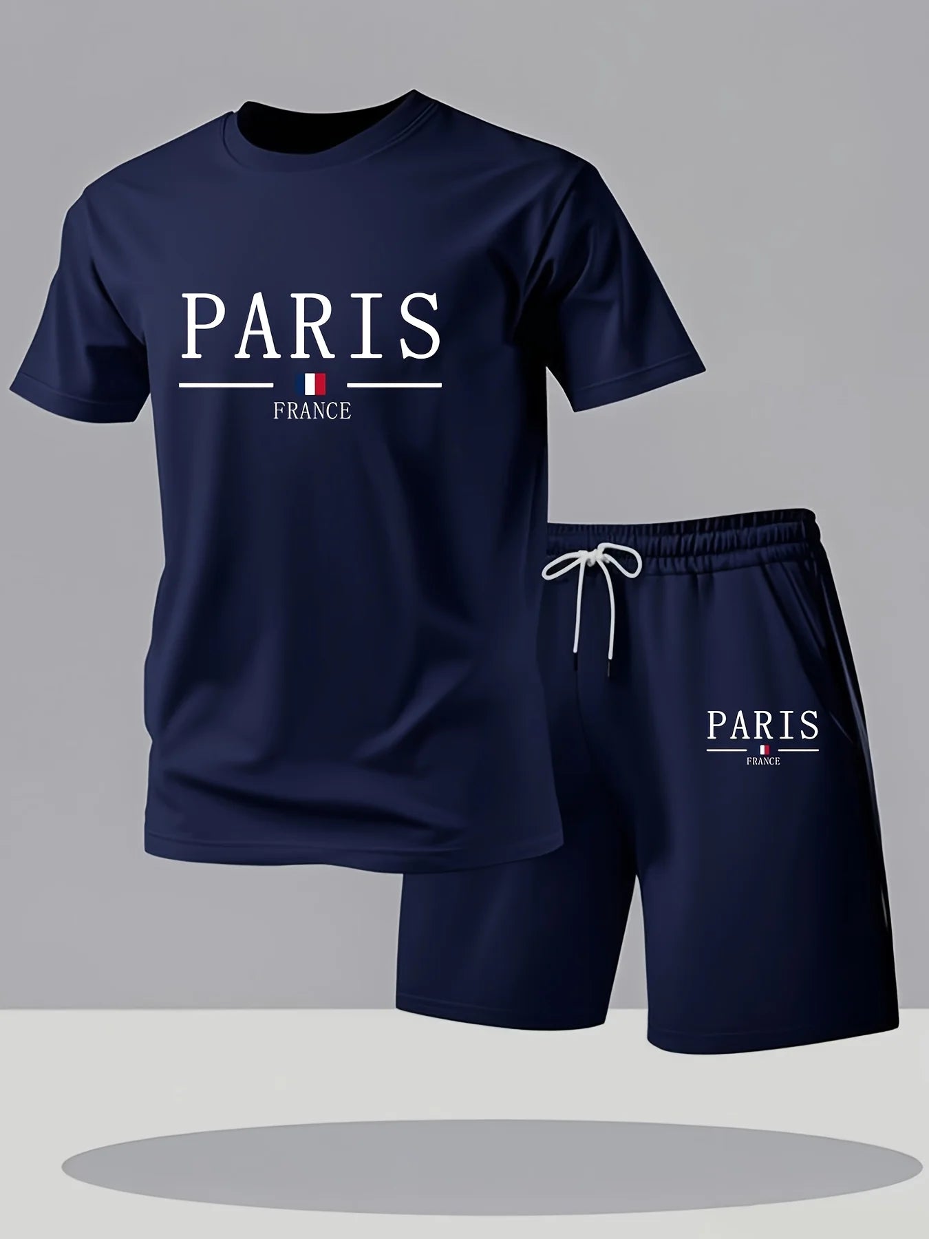 Men's Summer T-Shirt and Shorts Set Casual Relaxed Fit Sporty Crew Neck Short-Sleeve T-Shirt Paris Letter Print Two-Piece Set