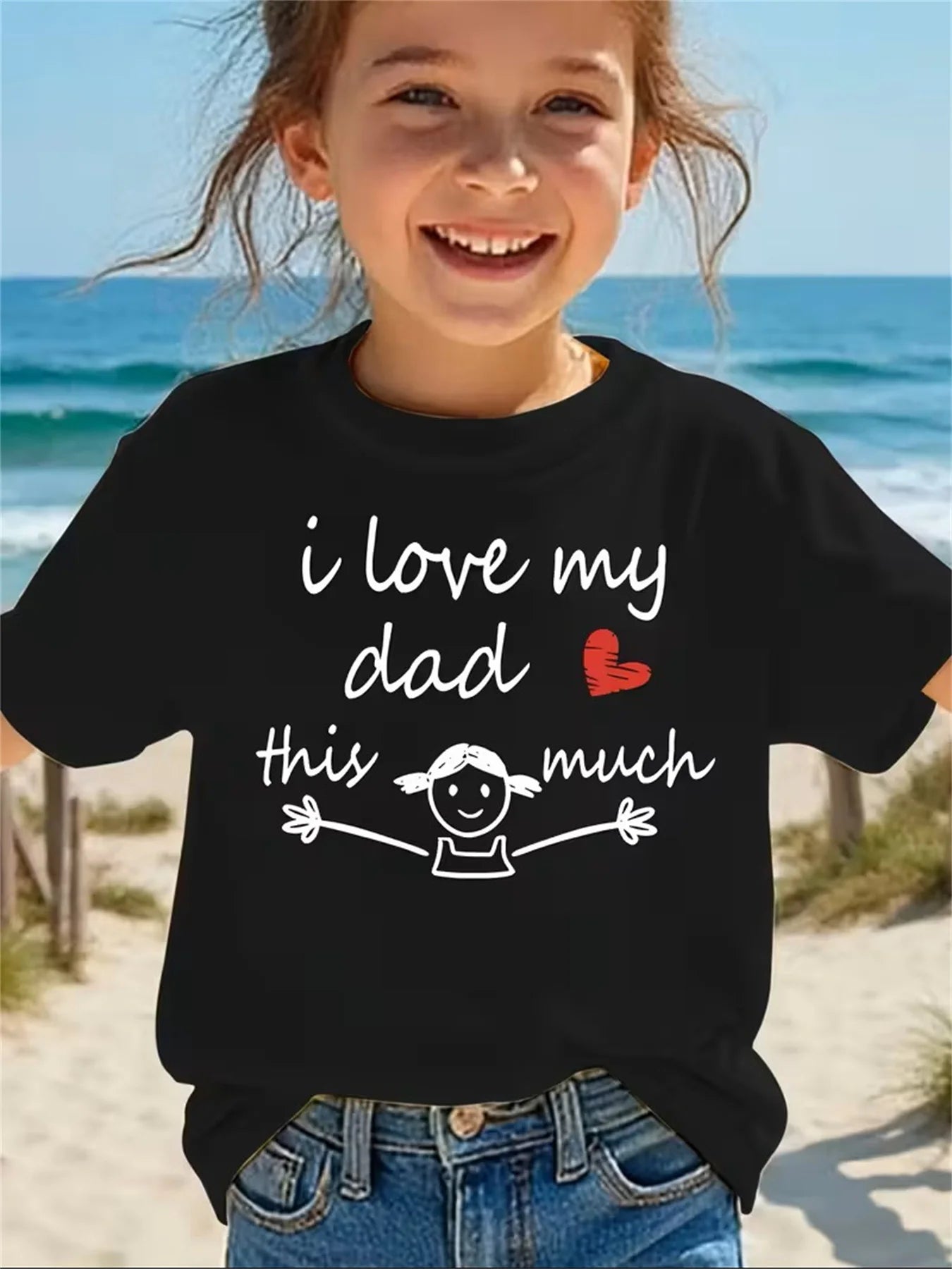 Girls' Summer Casual Short Sleeve Top with Dad-Themed Print