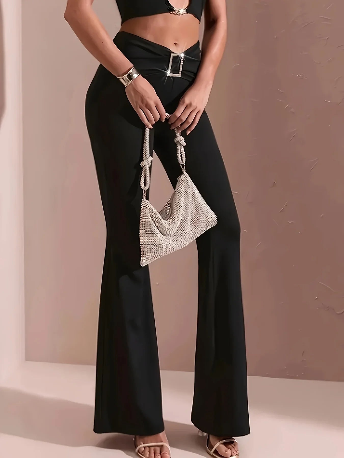 High Waist Sequin Pants for Women - Slim Fit Black Evening Trousers