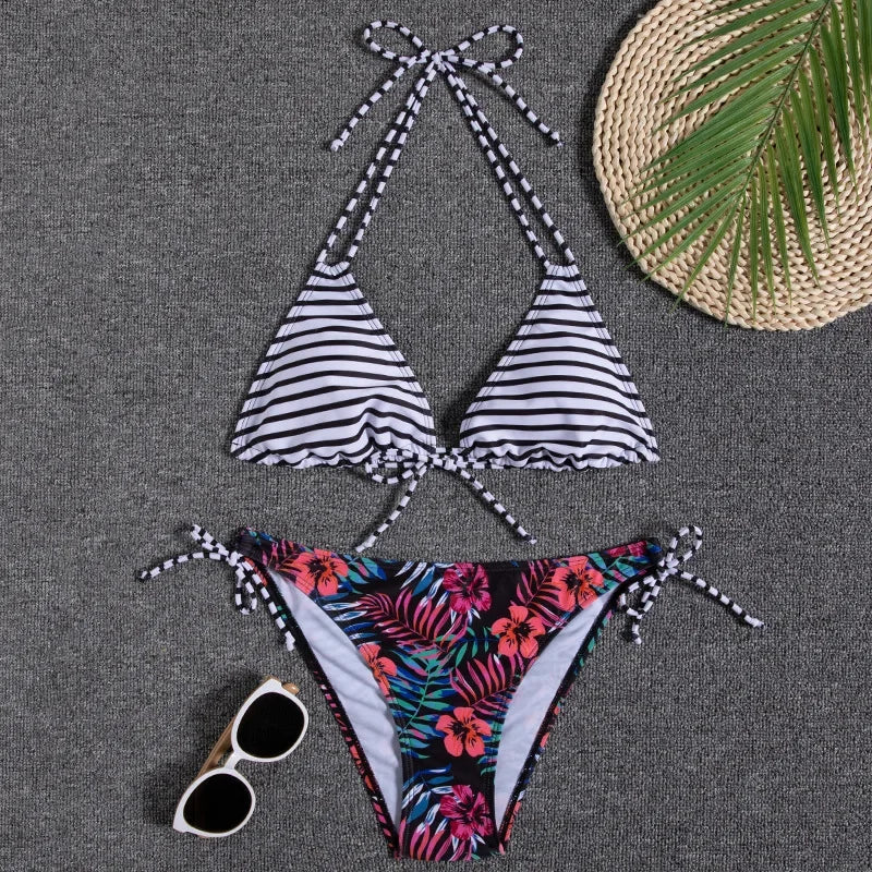 Floral Print Push Up Bikini Set for Women in Polyester Blend