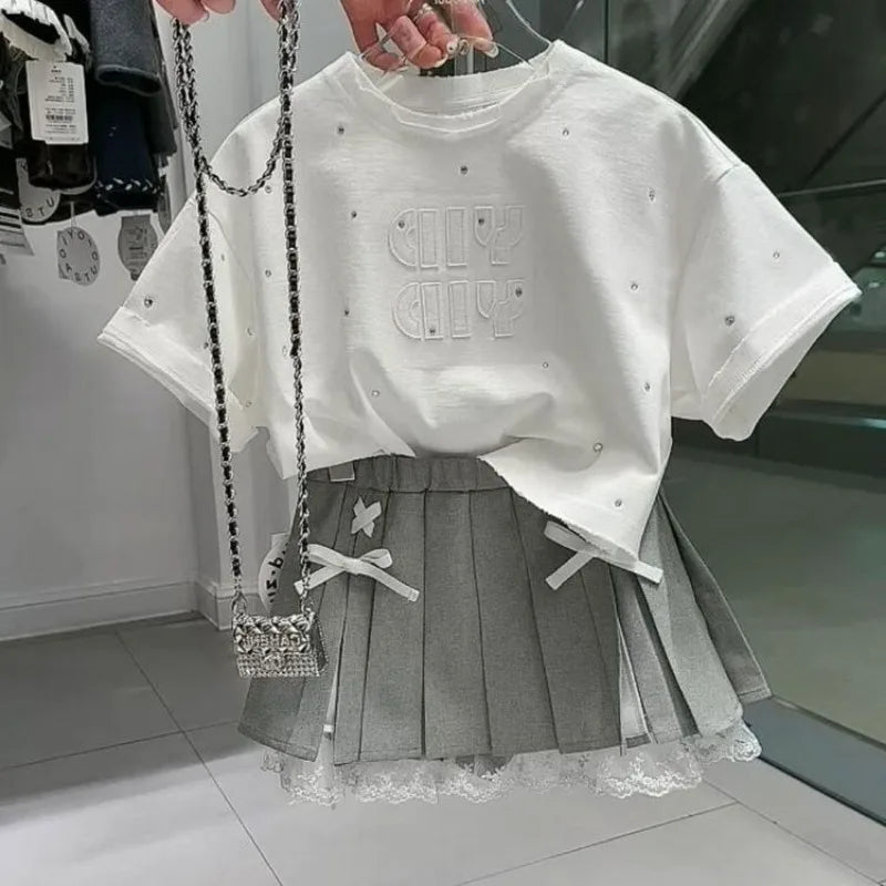 Stylish Girls' Summer Two-Piece Set with Short Sleeves