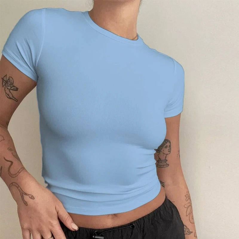 Slim Fit Women's O-Neck Polyester T-Shirt for Summer Style