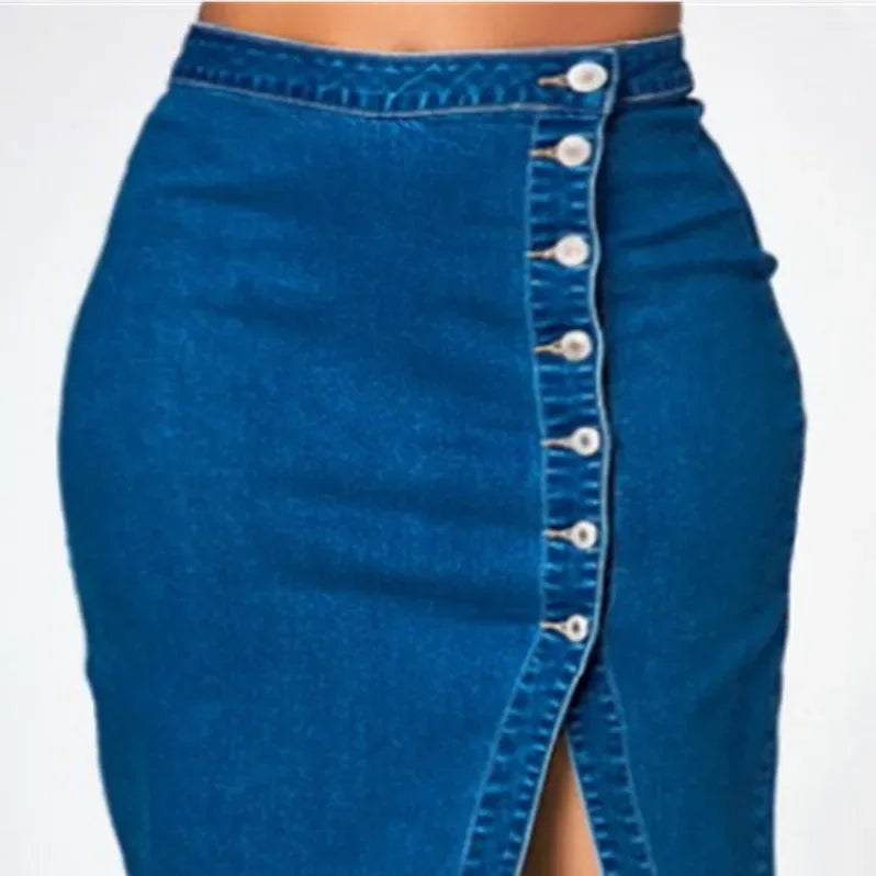 Mid Length Denim Skirt for Women - Casual High Waist Design