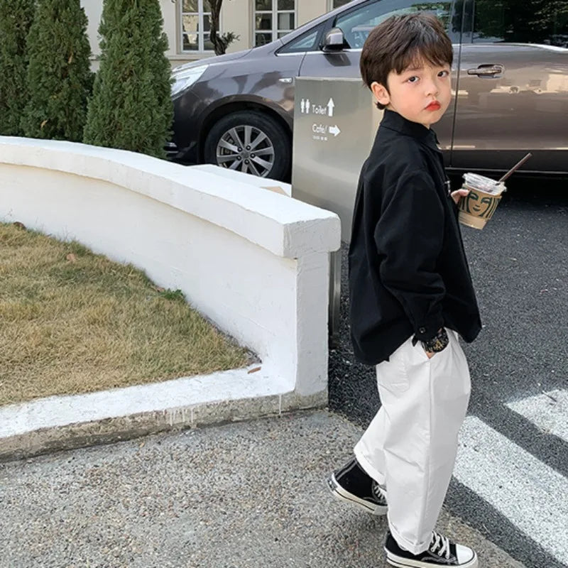 Korean Style Boys Long Sleeve Shirt in Soft Cotton