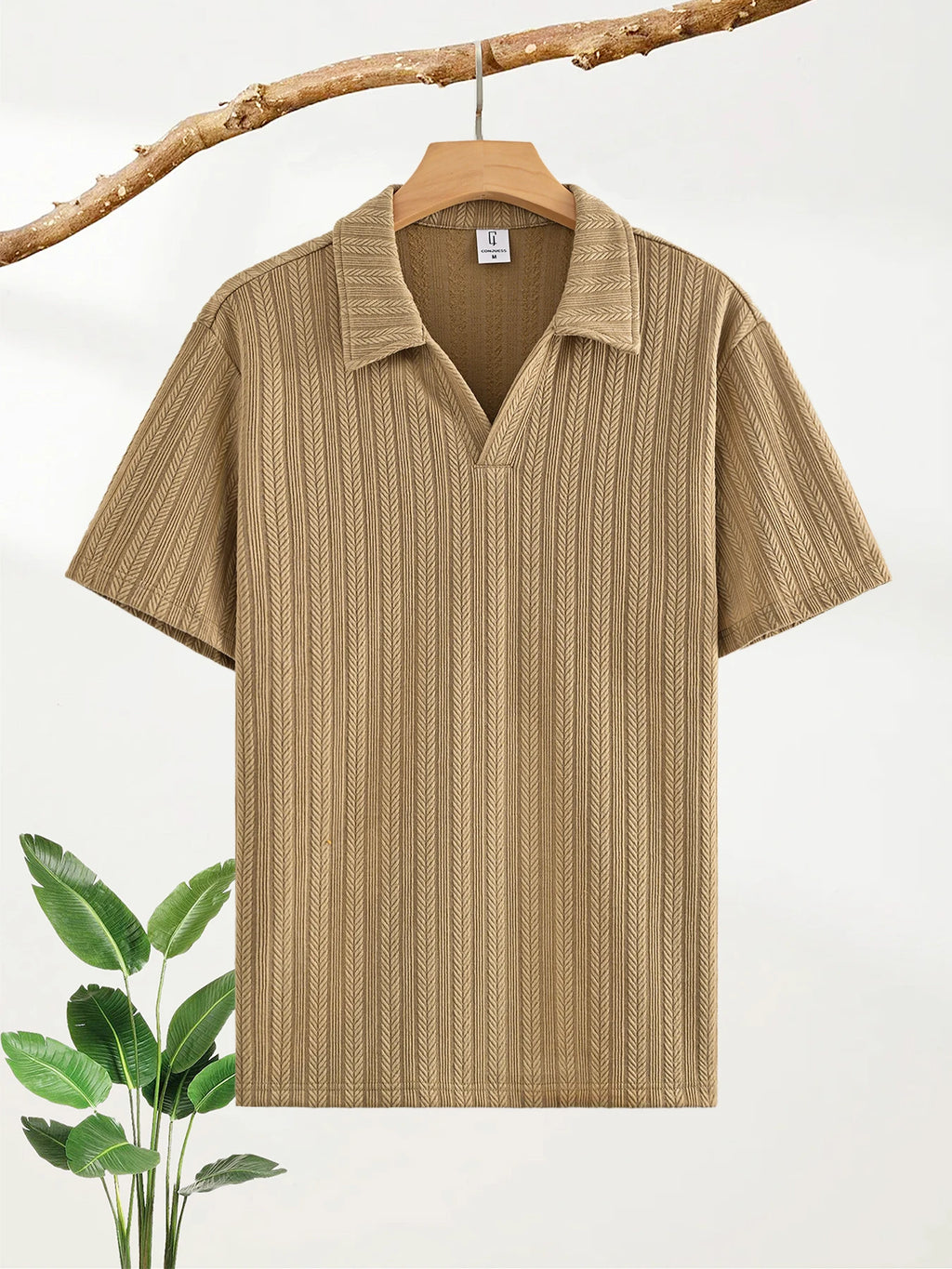 Men's Vertical Textured Polo T‑Shirts Summer Outfits Man Clothes Casual Lapel Short Sleeve Tops