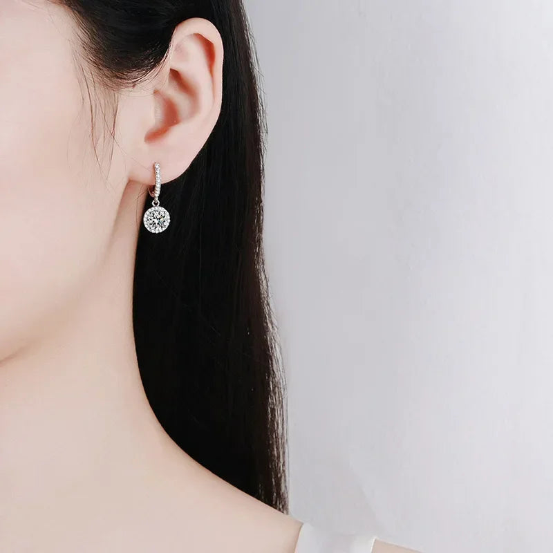 Luxury 925 Sterling Silver Moissanite Round Earrings for Women