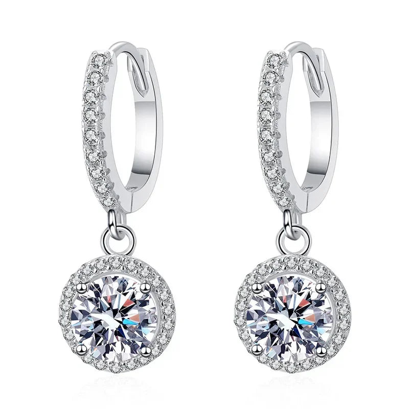 Luxury 925 Sterling Silver Moissanite Round Earrings for Women