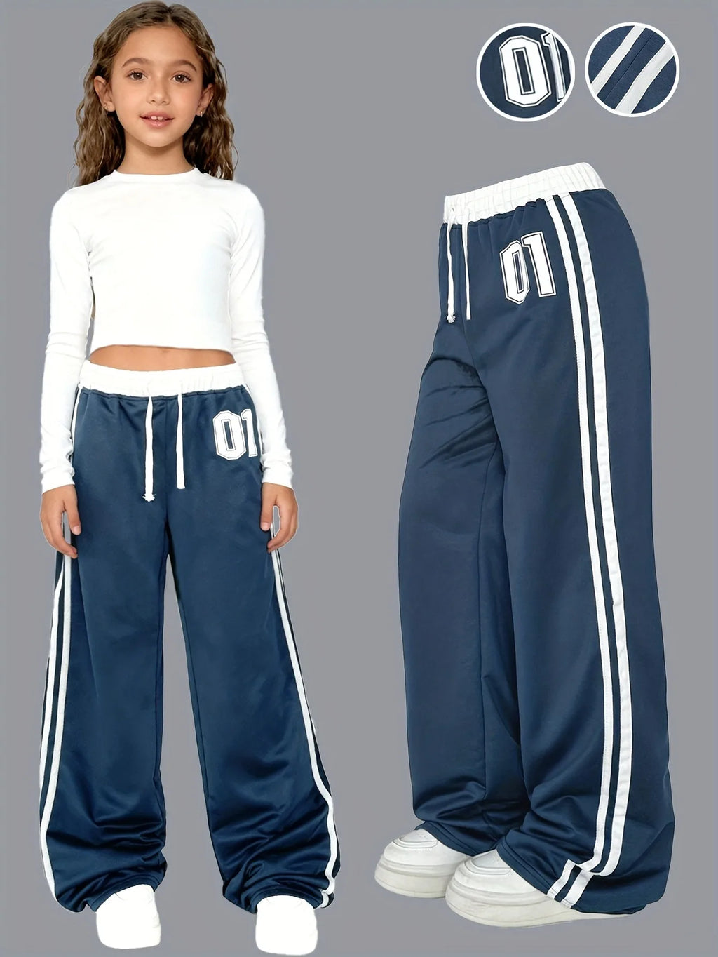 Girls Print Side Stripe Wide Leg Track Pants 4-6Y