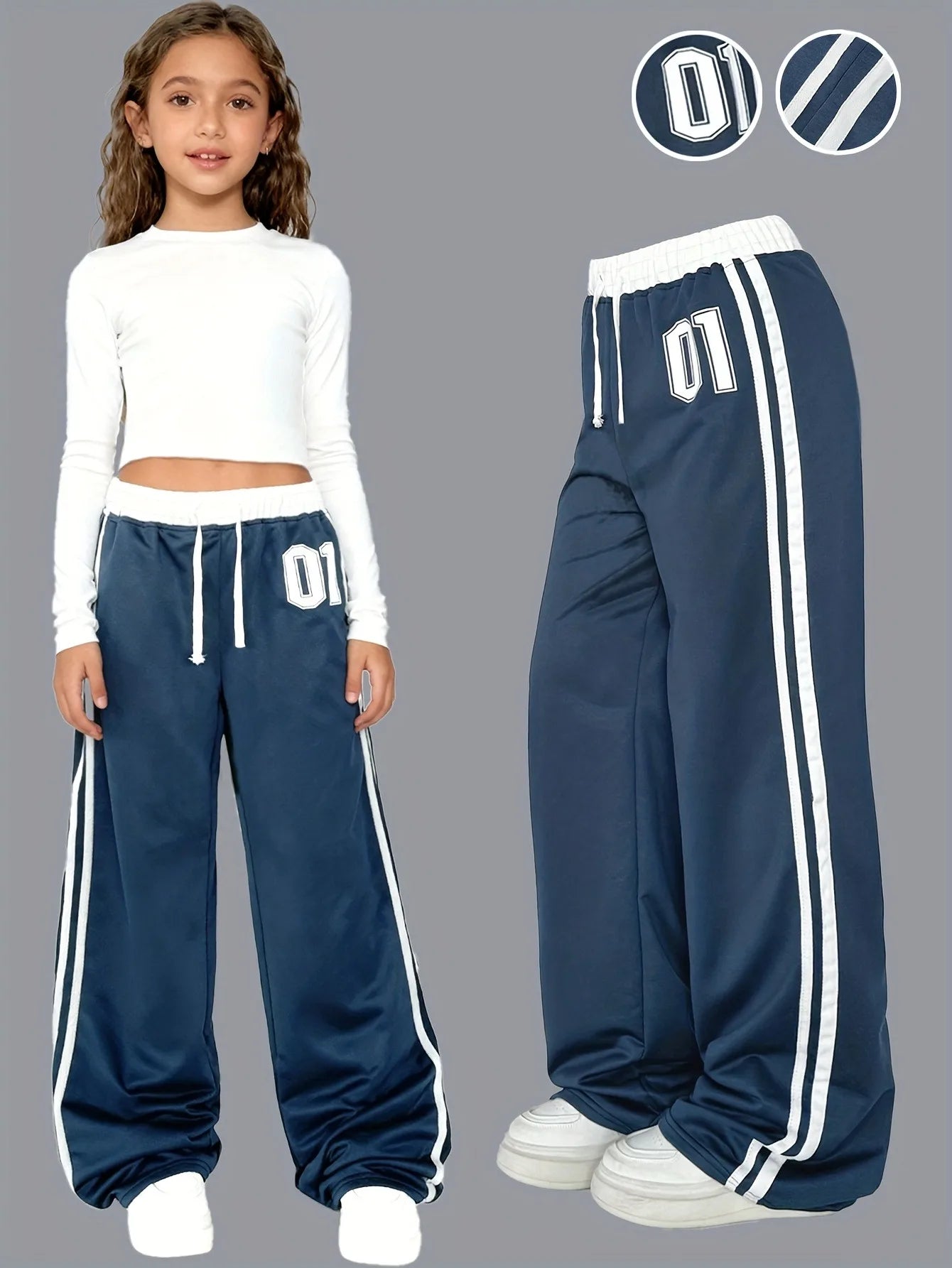 Girls Print Side Stripe Wide Leg Track Pants 4-6Y