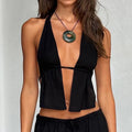 New Women Summer Tank Tops Sexy Solid Color Halter Neck Hollow Out Camisole Tie Backless Bandage Cropped Club Party Bustier Vest