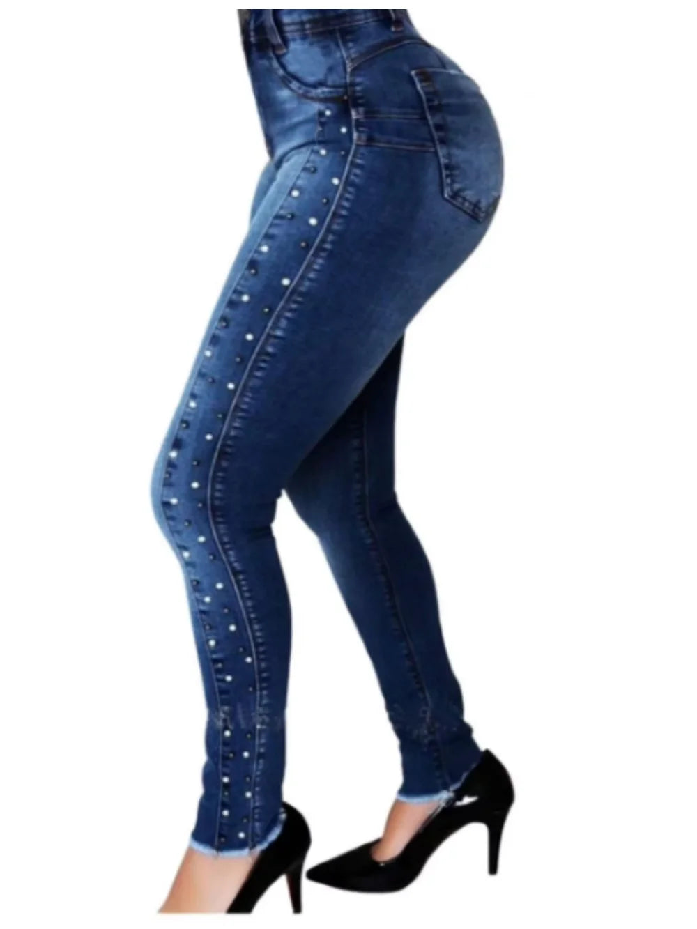 Ultra Stretchy Women's Curve Jeans with Bead Decoration