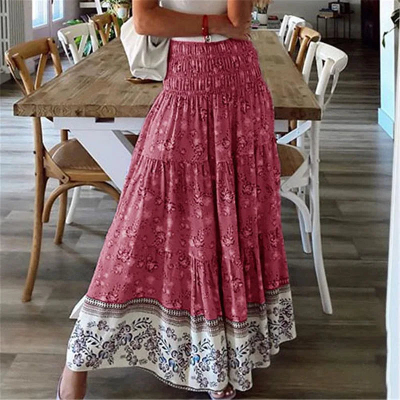 Casual Bohemian Floral Print Skirt for Women