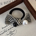 Pearl Striped Bow Scrunchies for Women Summer Headwear