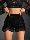 Gothic Velvet Ruched Shorts Skirts for Women by CORLVON