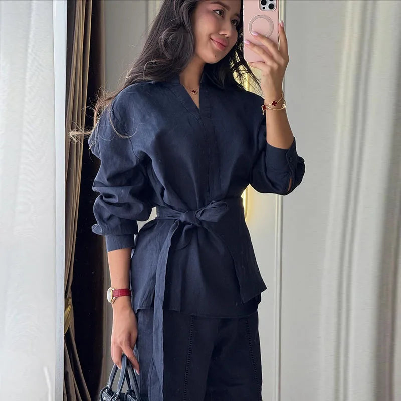 Chin.Sweety Women's Casual Linen Pants Set for Spring Summer