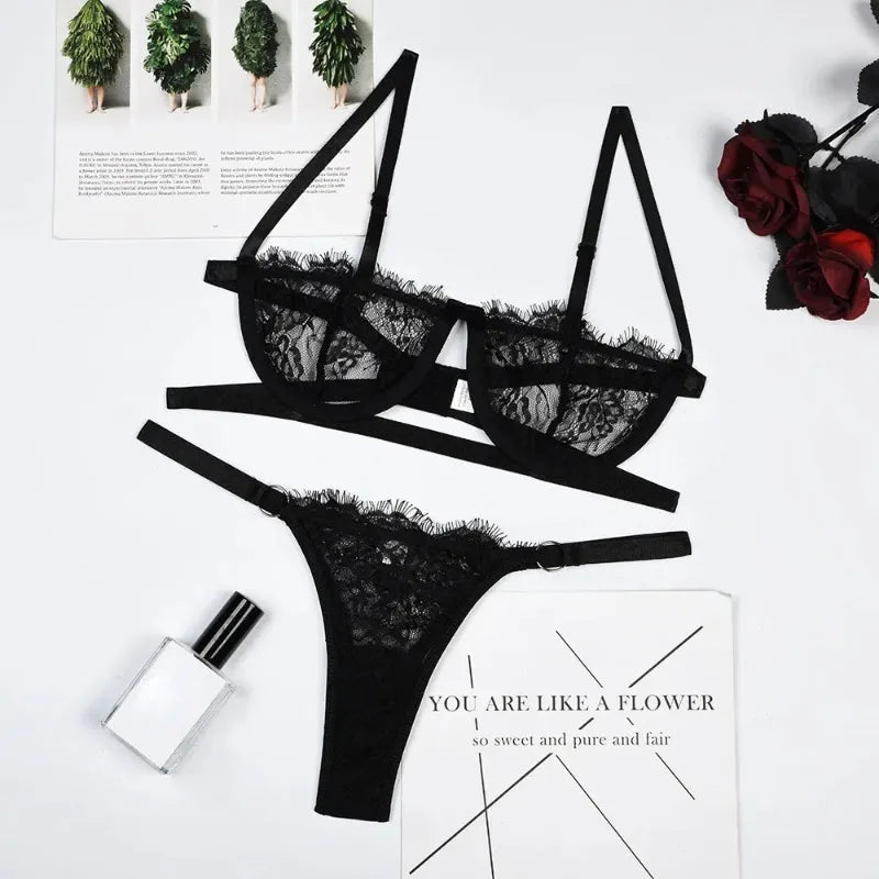 Lace Transparent Bra and Brief Set for Women by UXST