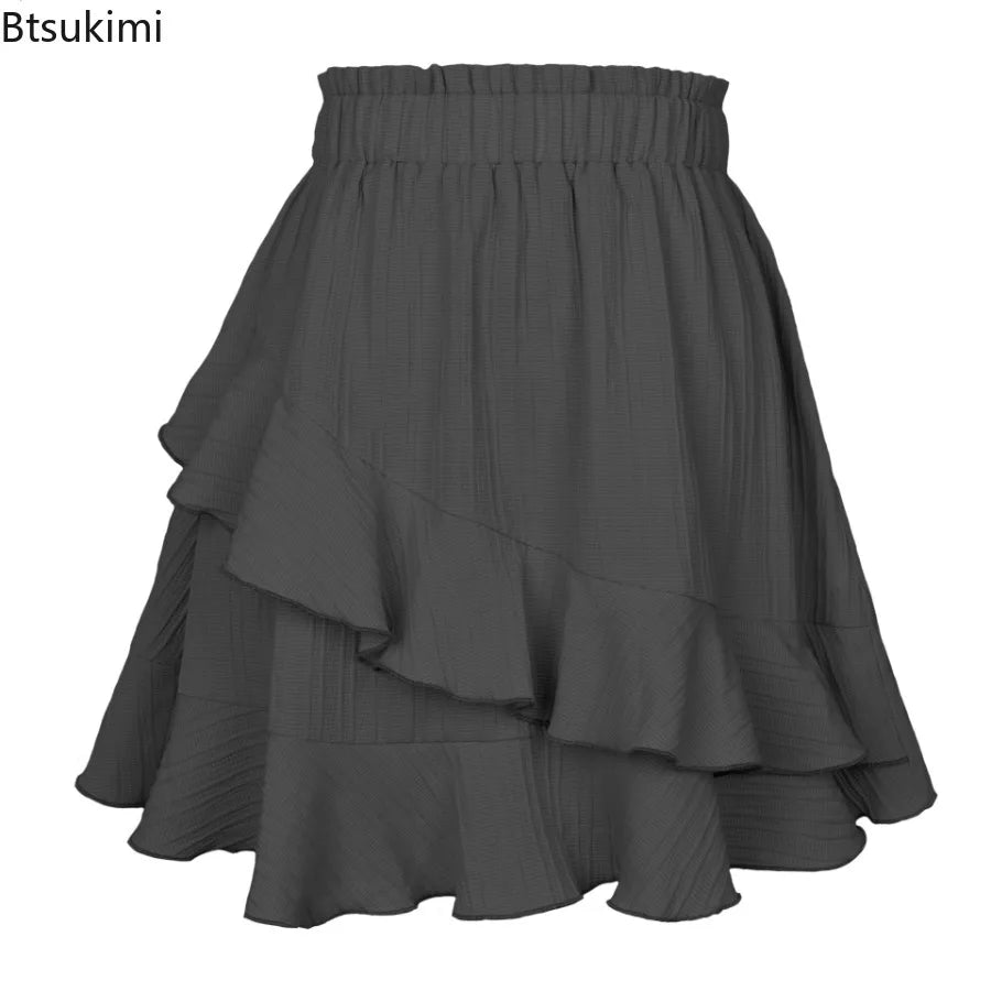 Stylish High Waist Ruffle Skirt for Women in Solid Colors