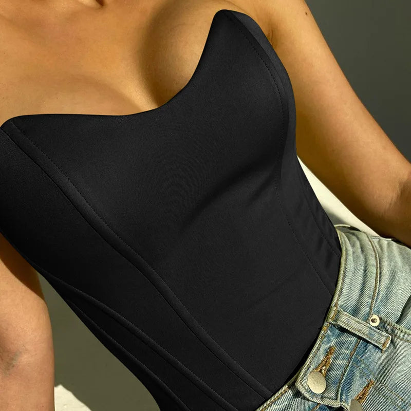 Elegant Women’s Bustier Top in Solid Polyester for Summer