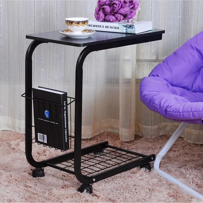 Modern Metal Living Room Table with Wheels and Storage