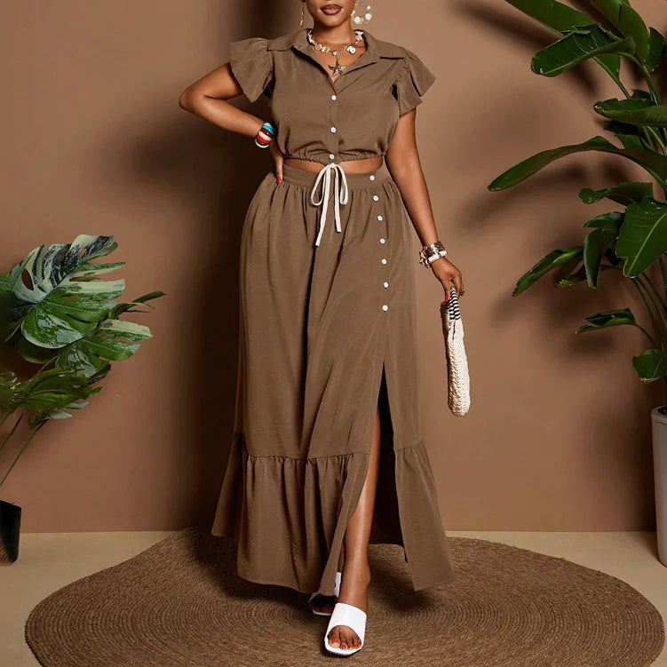 Elegant Plus-Size Two-Piece Set with Flare Sleeves