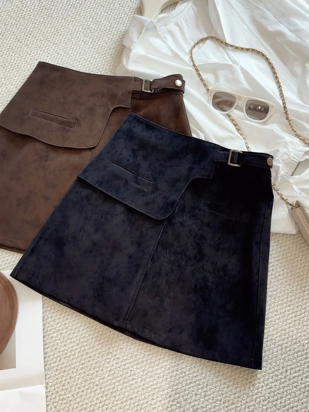 Suede Mini Skirt for Women - Casual A-Line Style