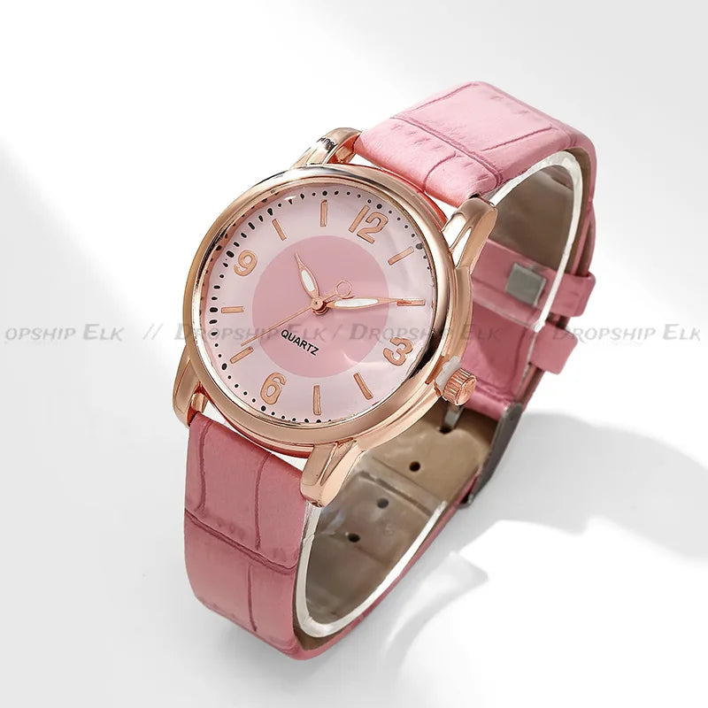 Luxury Women's Quartz Leather Watch with Alloy Case