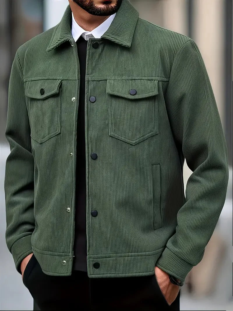 Men's Corduroy Jacket Fashion Casual Solid Color Versatile Top Outerwear for All Occasions