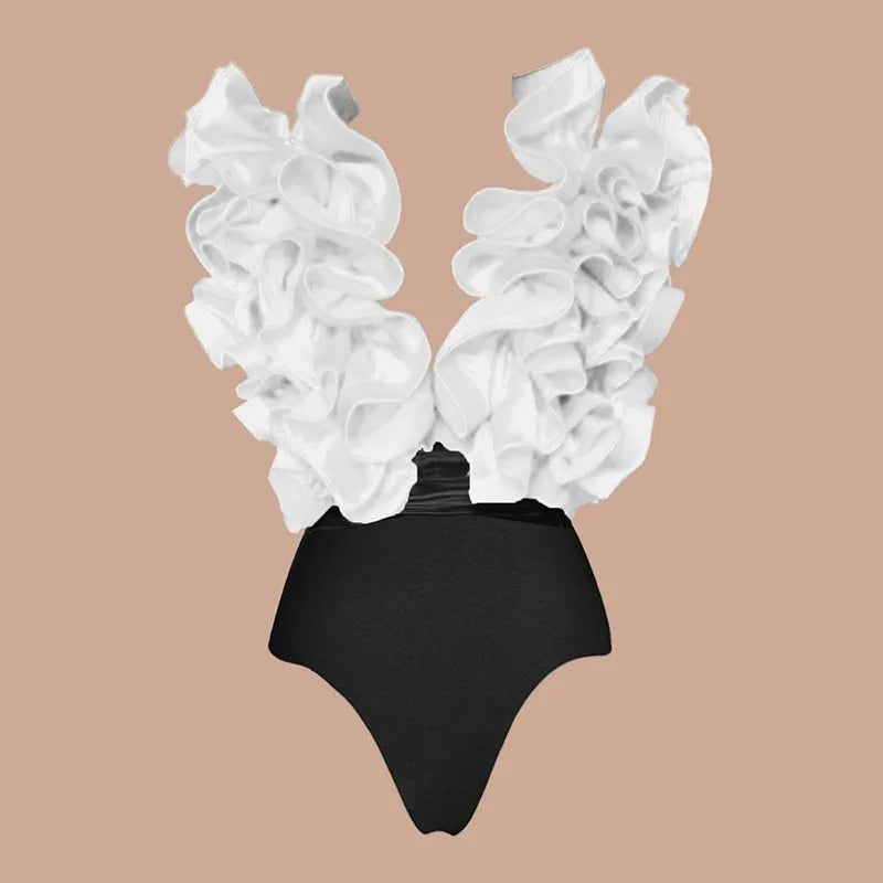 Ruffle Print Bikini Bodysuit Swimwear for Women