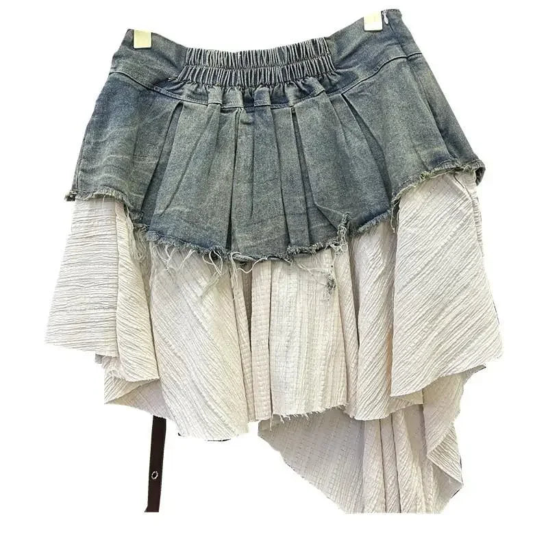 High Waist A-Line Denim Skirt for Women by CJFHJE