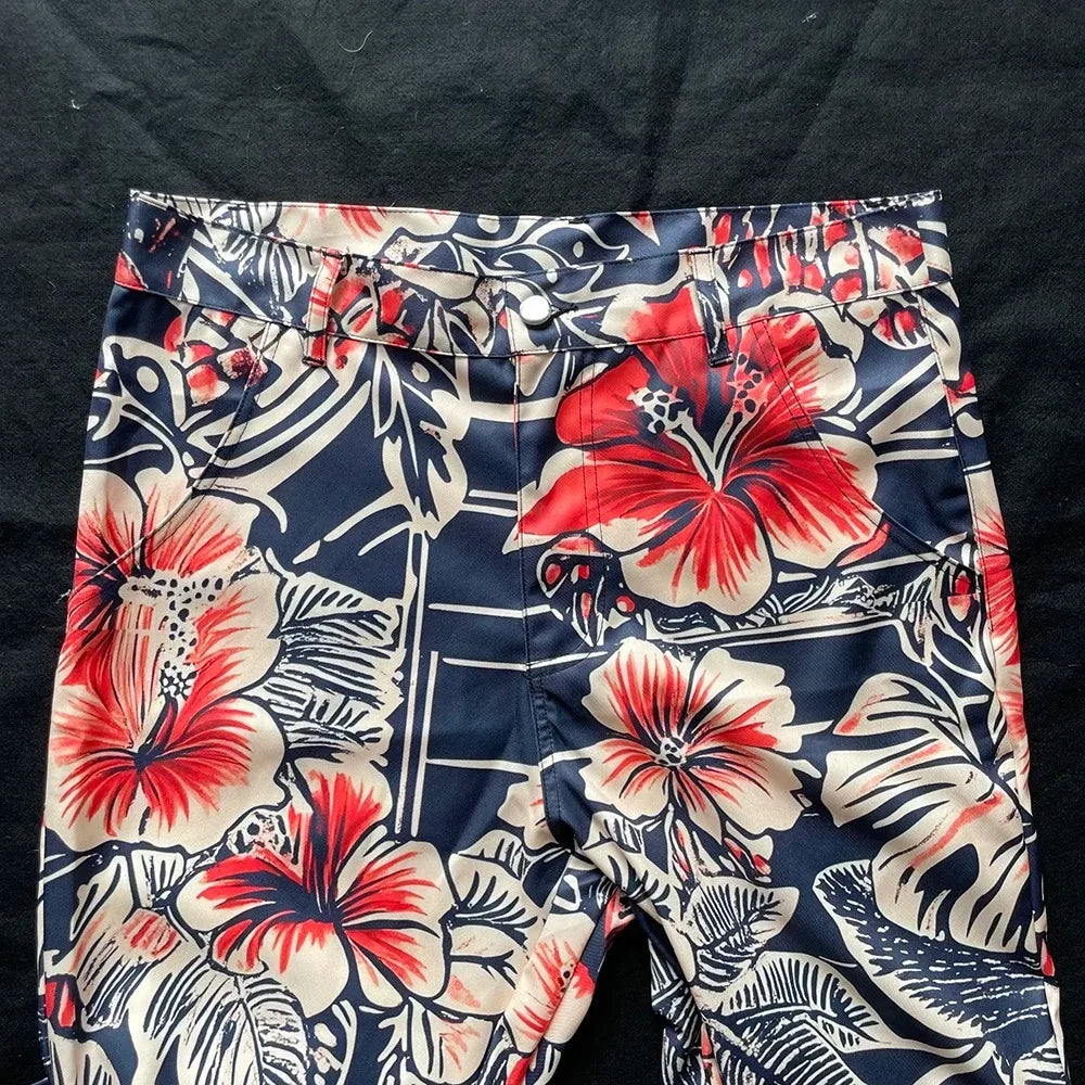 Colorful Tropical Leaf Print Wide Leg Pants for Women