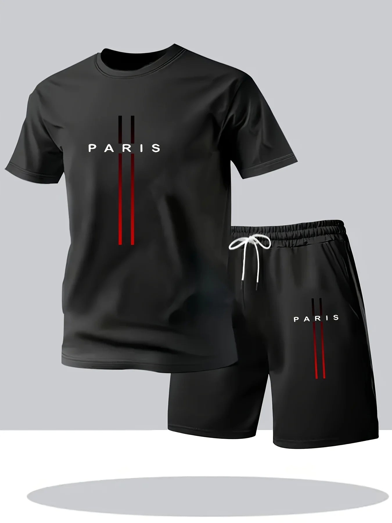 Men's Summer T-Shirt and Shorts Set Casual Relaxed Fit Sporty Crew Neck Short-Sleeve T-Shirt Paris Letter Print Two-Piece Set