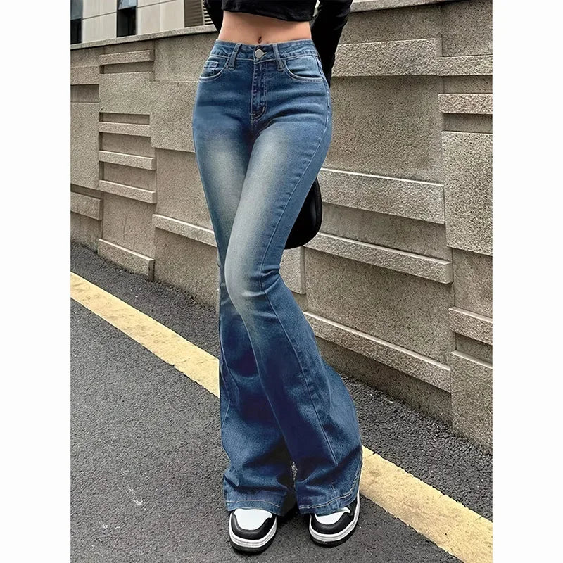 2025 Girls High Waist Flared Jeans for Women in Cotton Blend