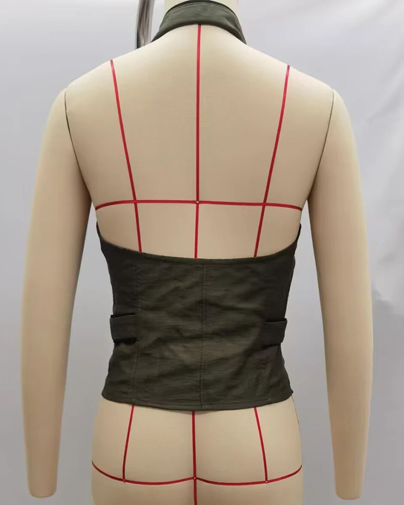 Women's Top 2026 New Summer Backless Halter Top with Button Details Elegant Chic Ladies TSlim Top