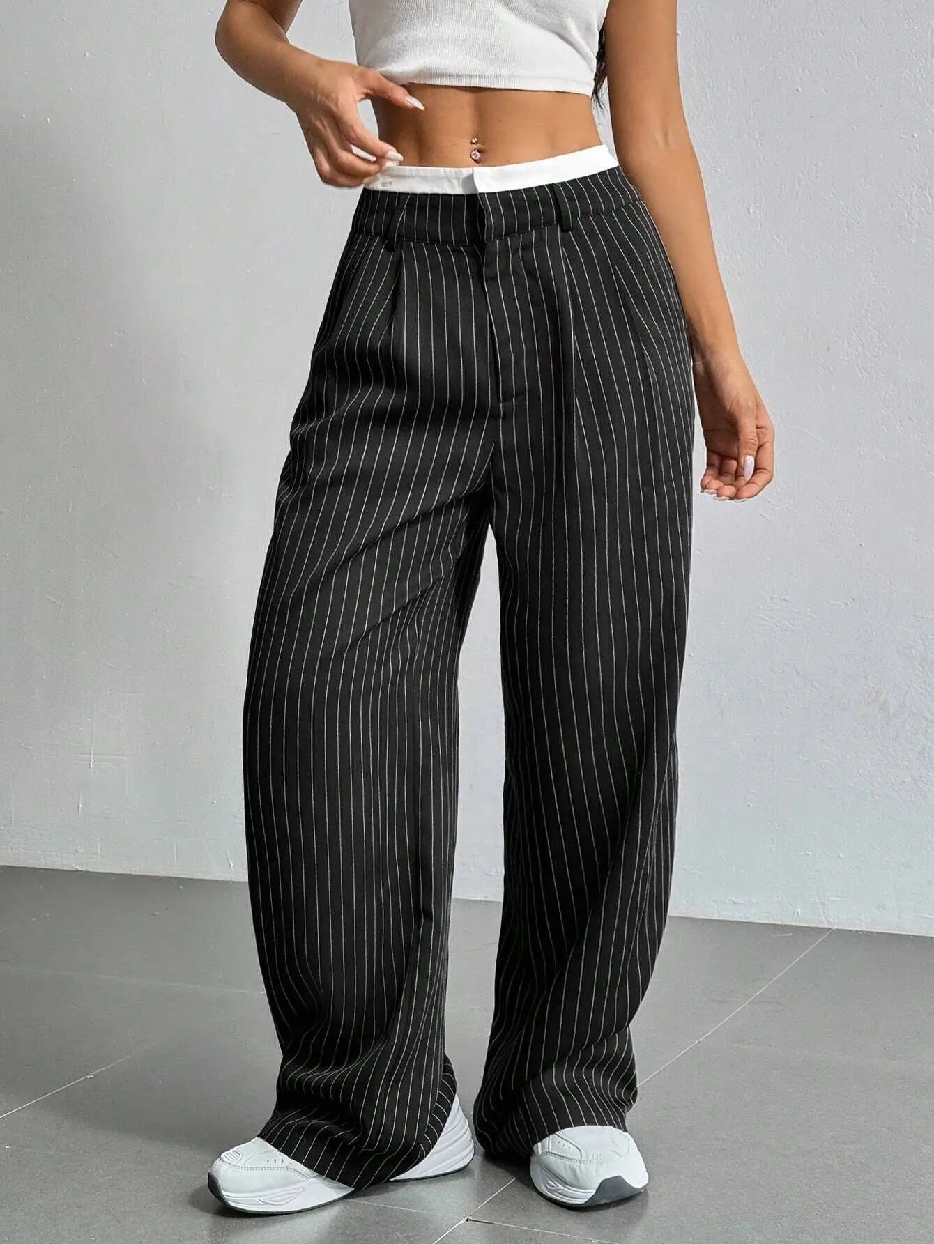 High Waist Striped Wide Leg Pants for Women by mandylandy