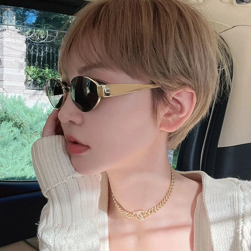 Blanche Michelle Alloy Oval Sunglasses for Outdoor Use