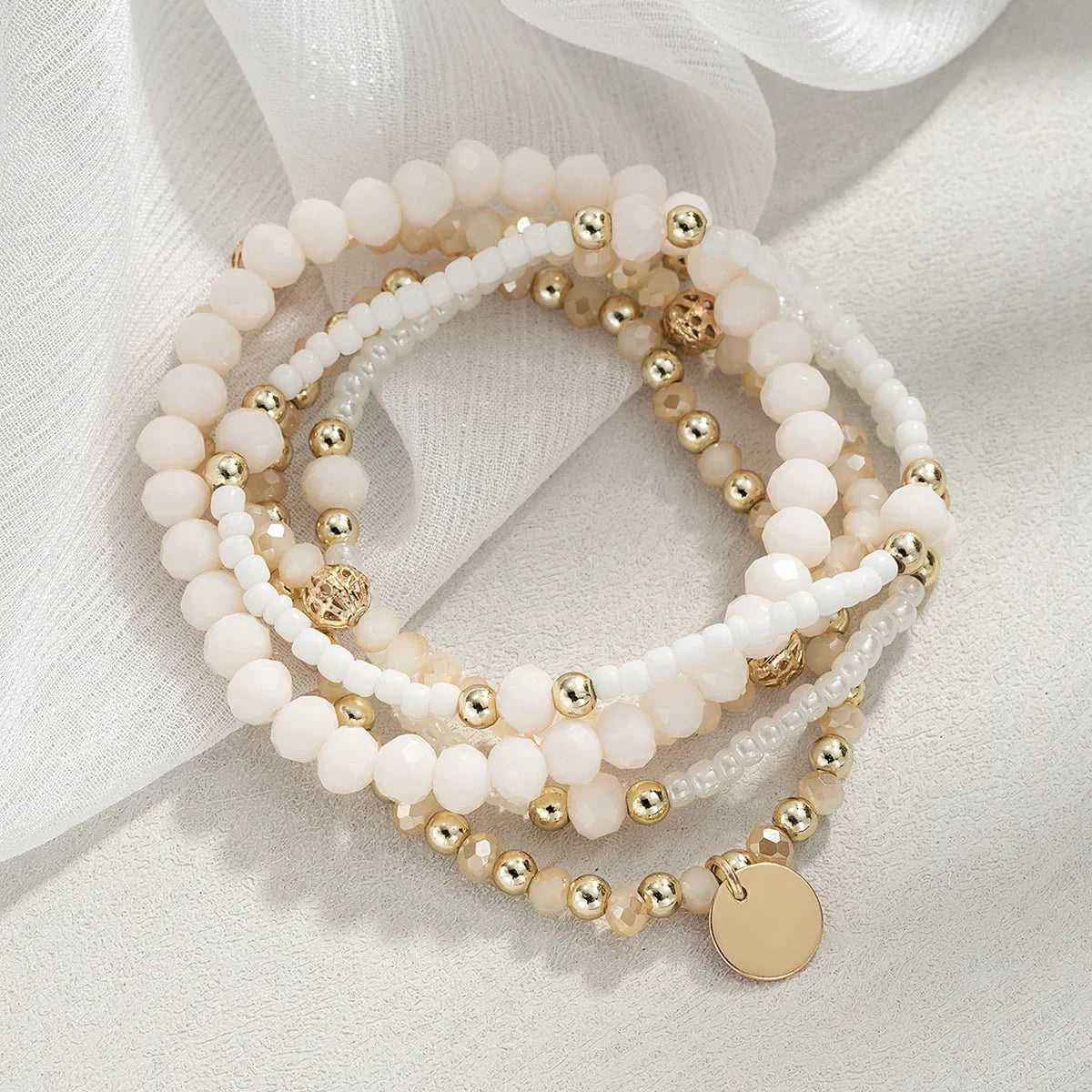 5Pcs Resin Beaded Bracelet Set for Women in Classic Style