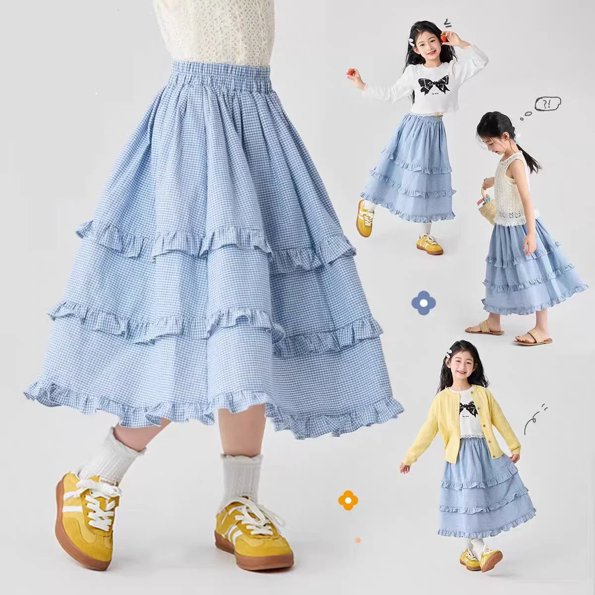Korean Cotton Tutu Skirt for Girls in Plaid Design